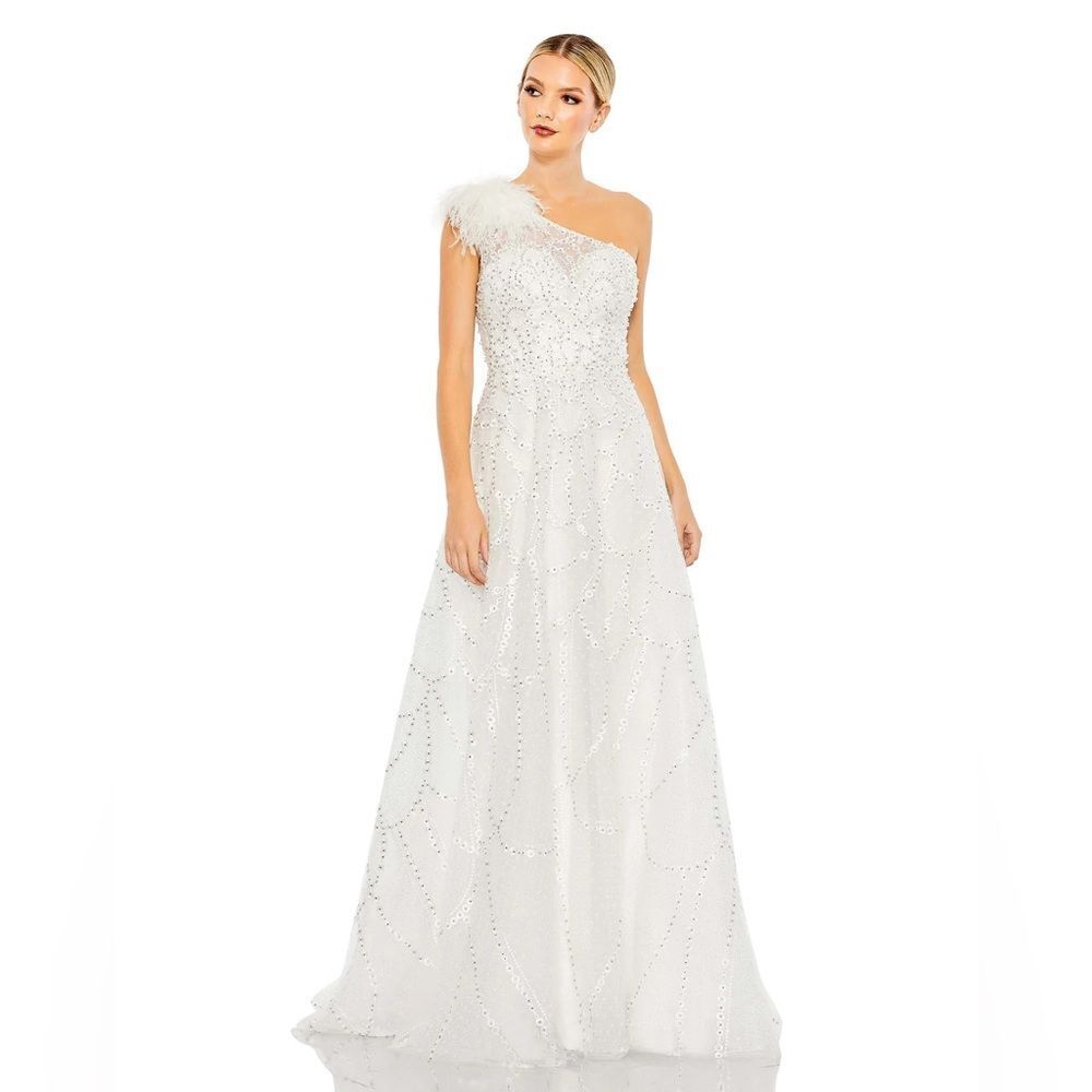 Mac Duggal 20389 EMBELLISHED ONE SHOULDER A LINE GOWN wedding white dress 12